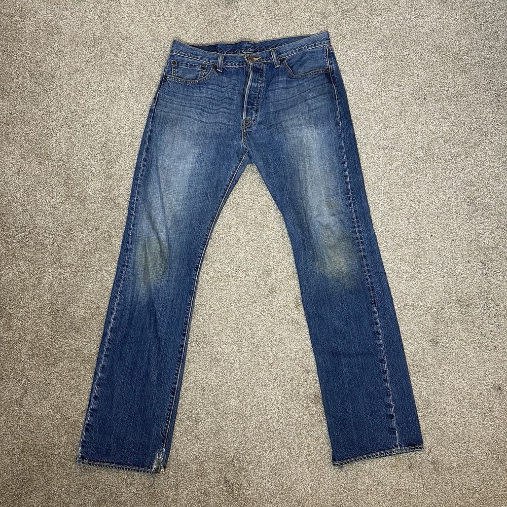 Levi's 501 Jeans Men's 34x34 Denim Medium Wash Straight Distressed Button Fly